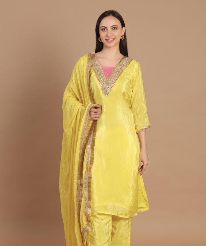Sunlit Yellow Embellished Silk Kurta