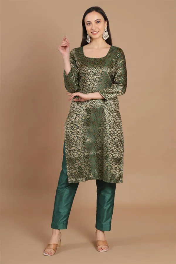 Green Banarasi Silk Kurta Set – Classic Festive Grace